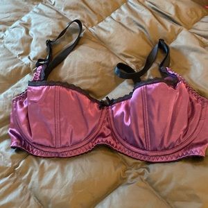 Secrets in Lace purple satin/black trim, underwire,  demi-cup, 36D, worn once